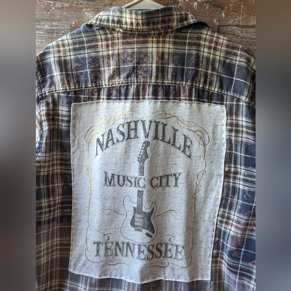 NWT Upcycled Handcrafted Dip Dyed Bleached Flannel Shirt Nashville - Picture 2 of 13